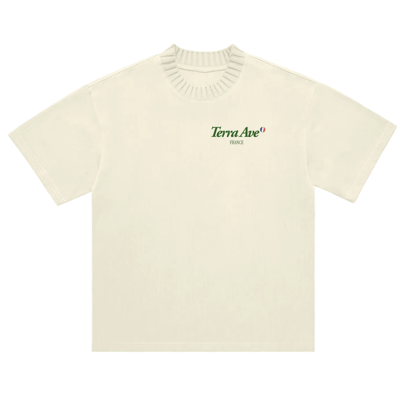 Nice club knitted neck t-shirt French Riviera minimalist tee front cream