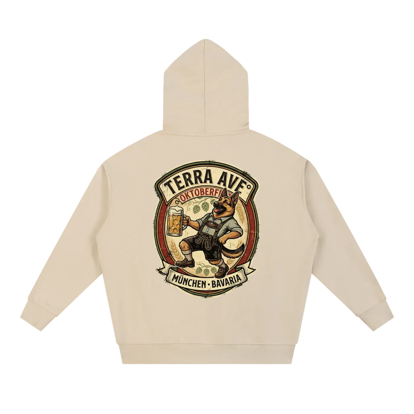 Oktoberfest hoodie beige travel hoodie minimalist outfit back
