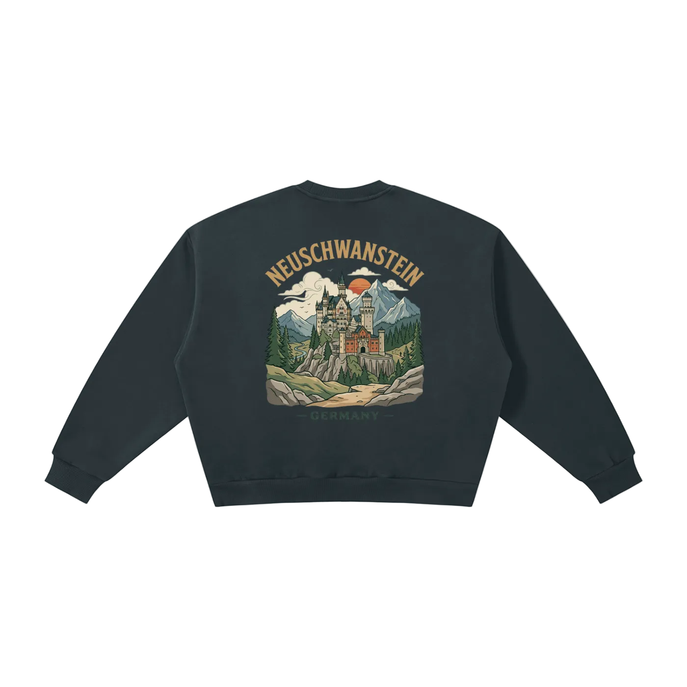 dark gray neuschwanstein castle crewneck germany vintage sweatshirt design