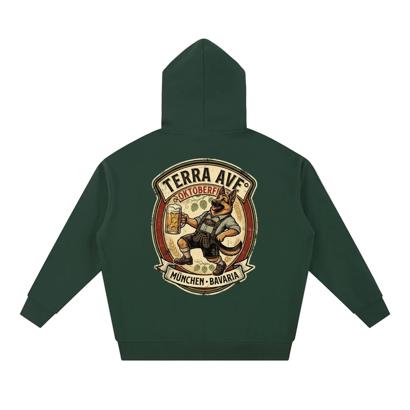 Oktoberfest hoodie green travel hoodie minimalist outfit back