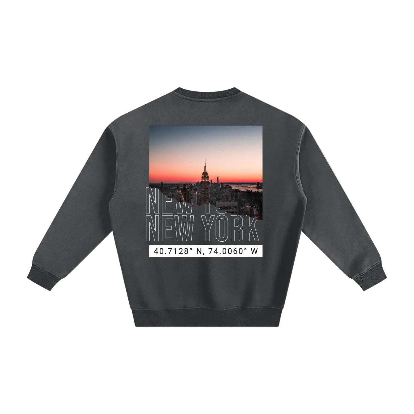nyc coordinates crewneck new york streetwear sweatshirt back dark gray