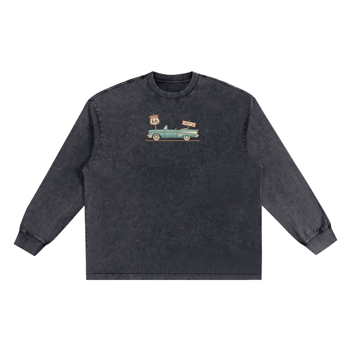 Route 66 washed long sleeve shirt vintage travel clothing front black