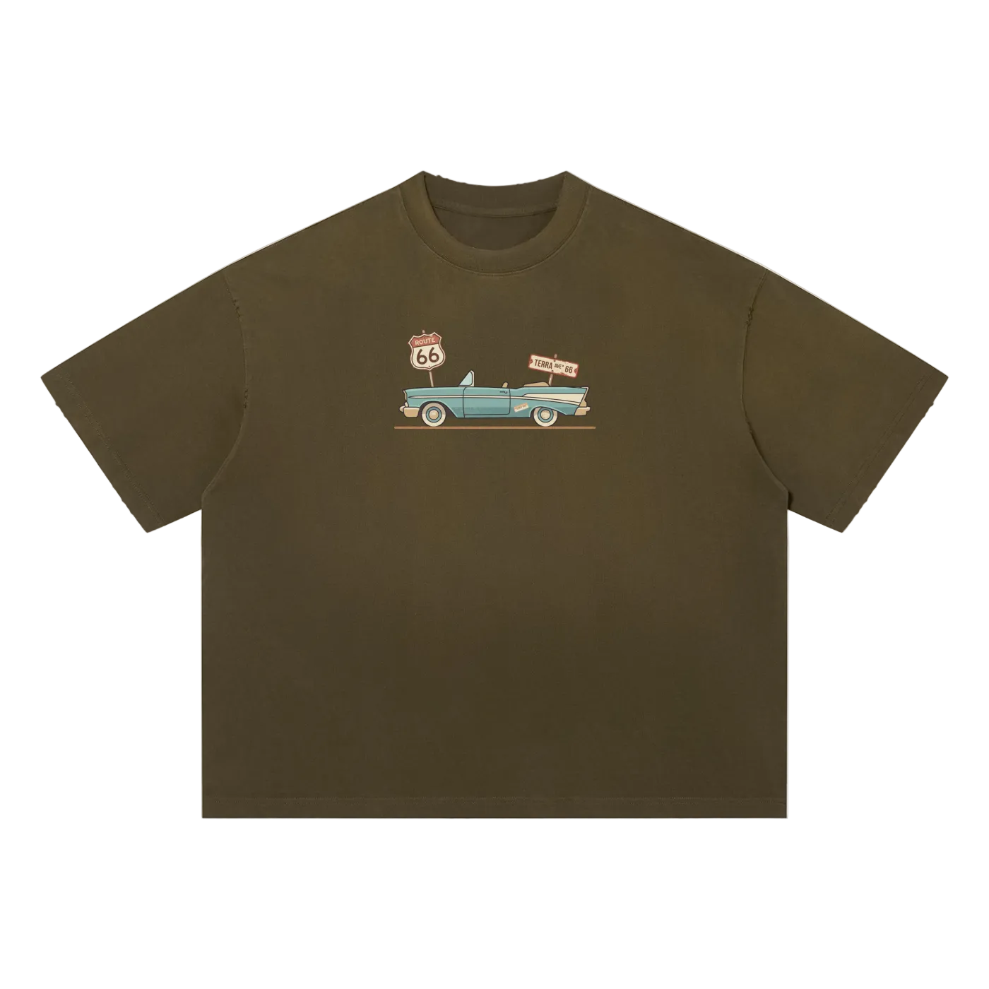 Route 66 vintage t-shirt retro travel graphic tee front green