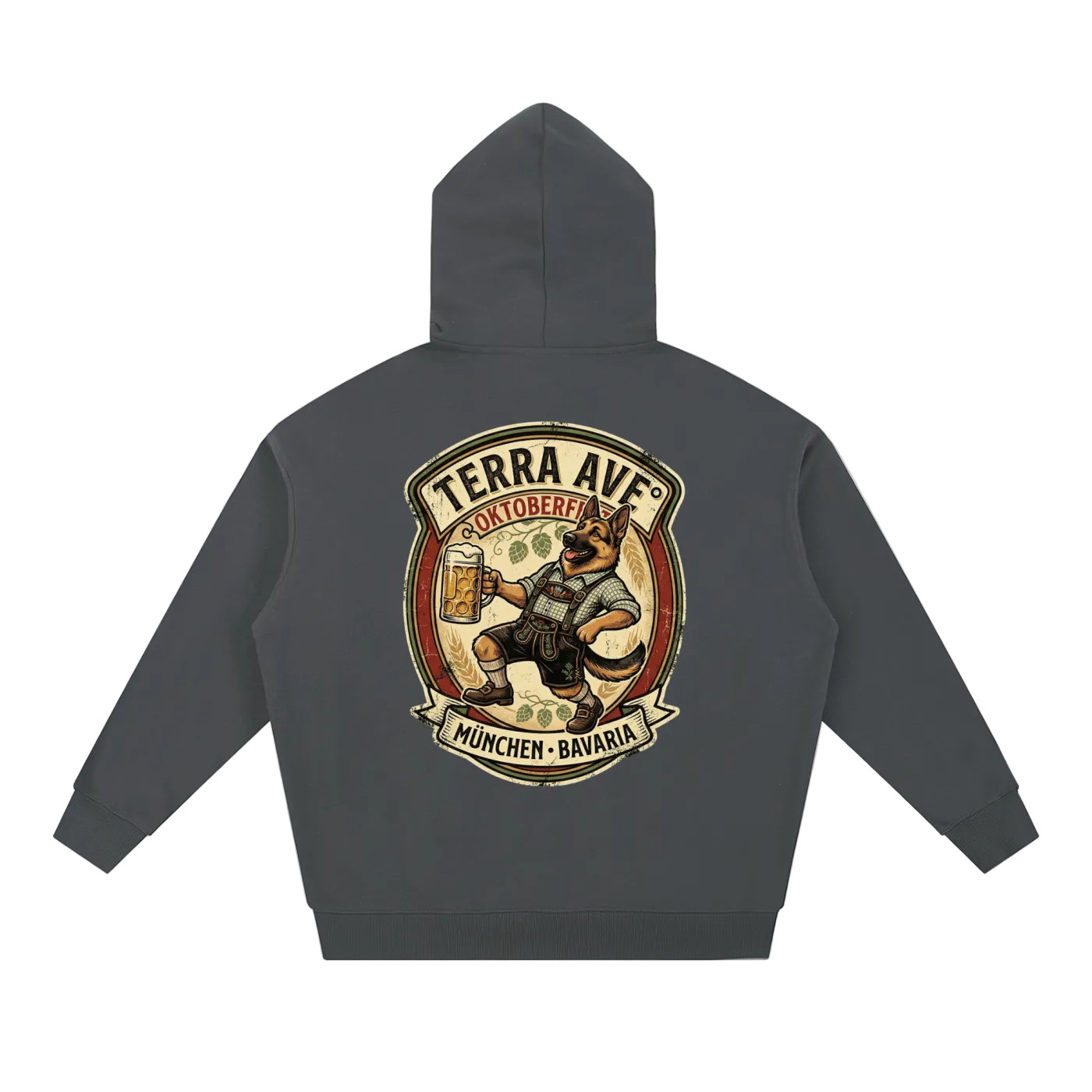 Oktoberfest hoodie gray travel hoodie minimalist outfit back