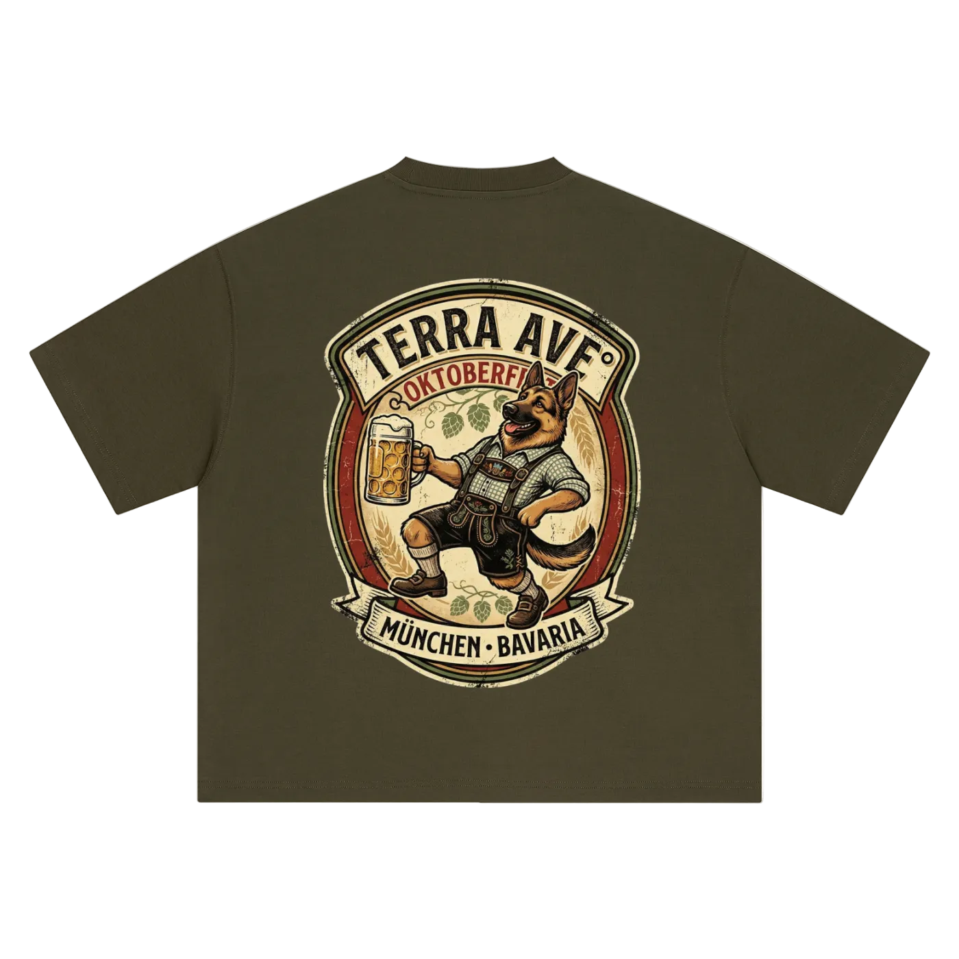 Oktoberfest oversized t-shirt army green minimalist streetwear tee back