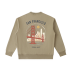 usa,crew,crewneck. san francisco crewneck back print golden gate bridge hand drawn design brown color