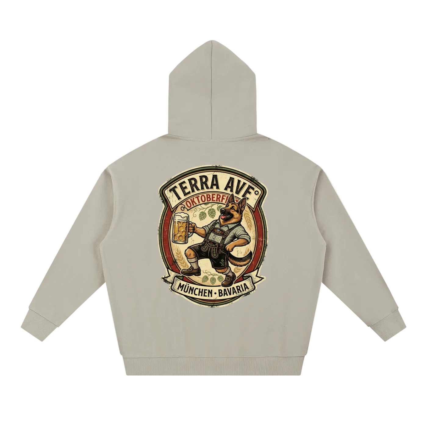Oktoberfest hoodie light brown travel hoodie minimalist outfit back