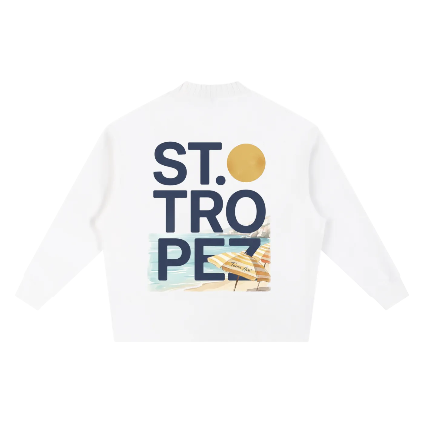 St Tropez crew white minimalist streetwear travel outerwear