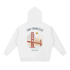 white san francisco hoodie back print golden gate bridge hand drawn design