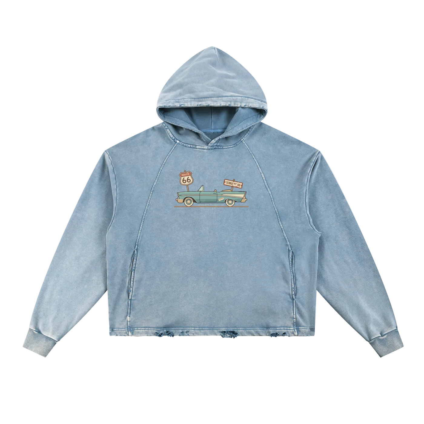 Route 66 vintage hoodie retro travel streetwear front blue