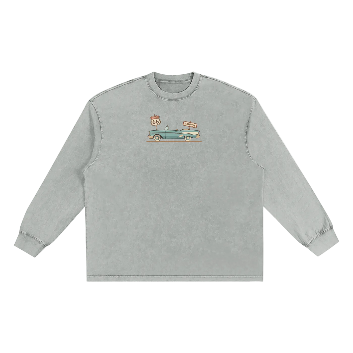 Route 66 washed long sleeve shirt vintage travel clothing front faded green