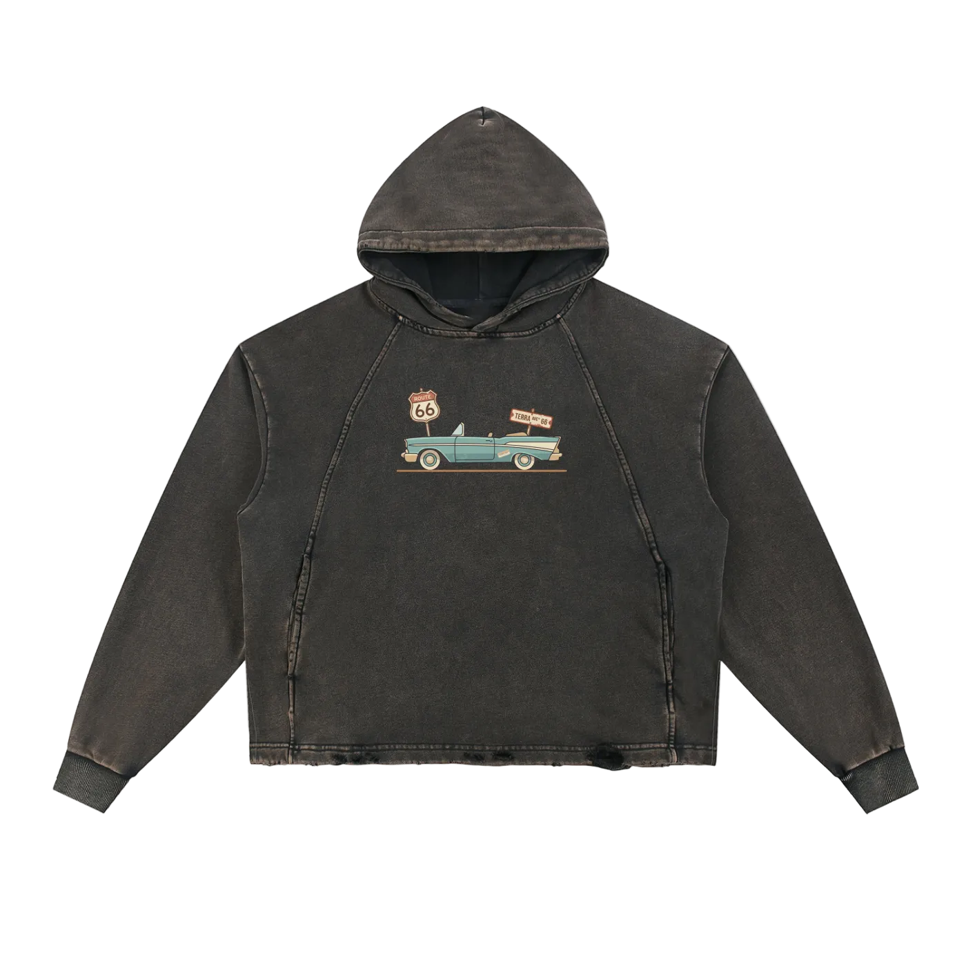 Route 66 vintage hoodie retro travel streetwear front black
