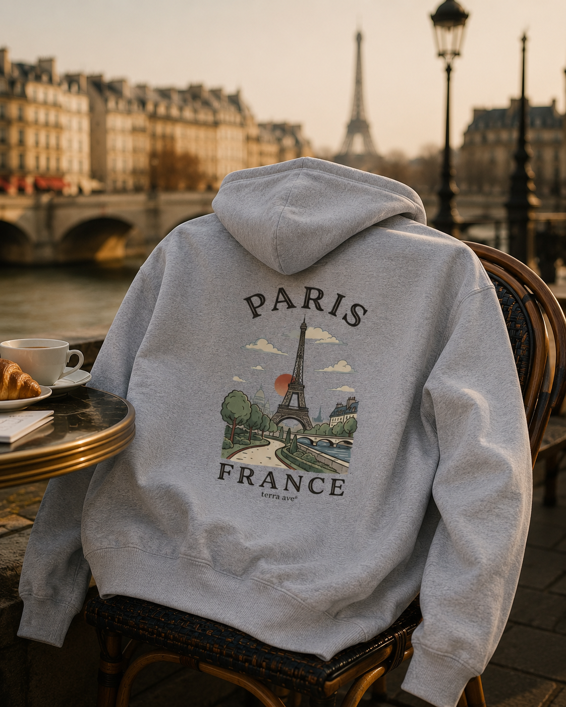 paris heavyweight hoodie in front of eiffel tower