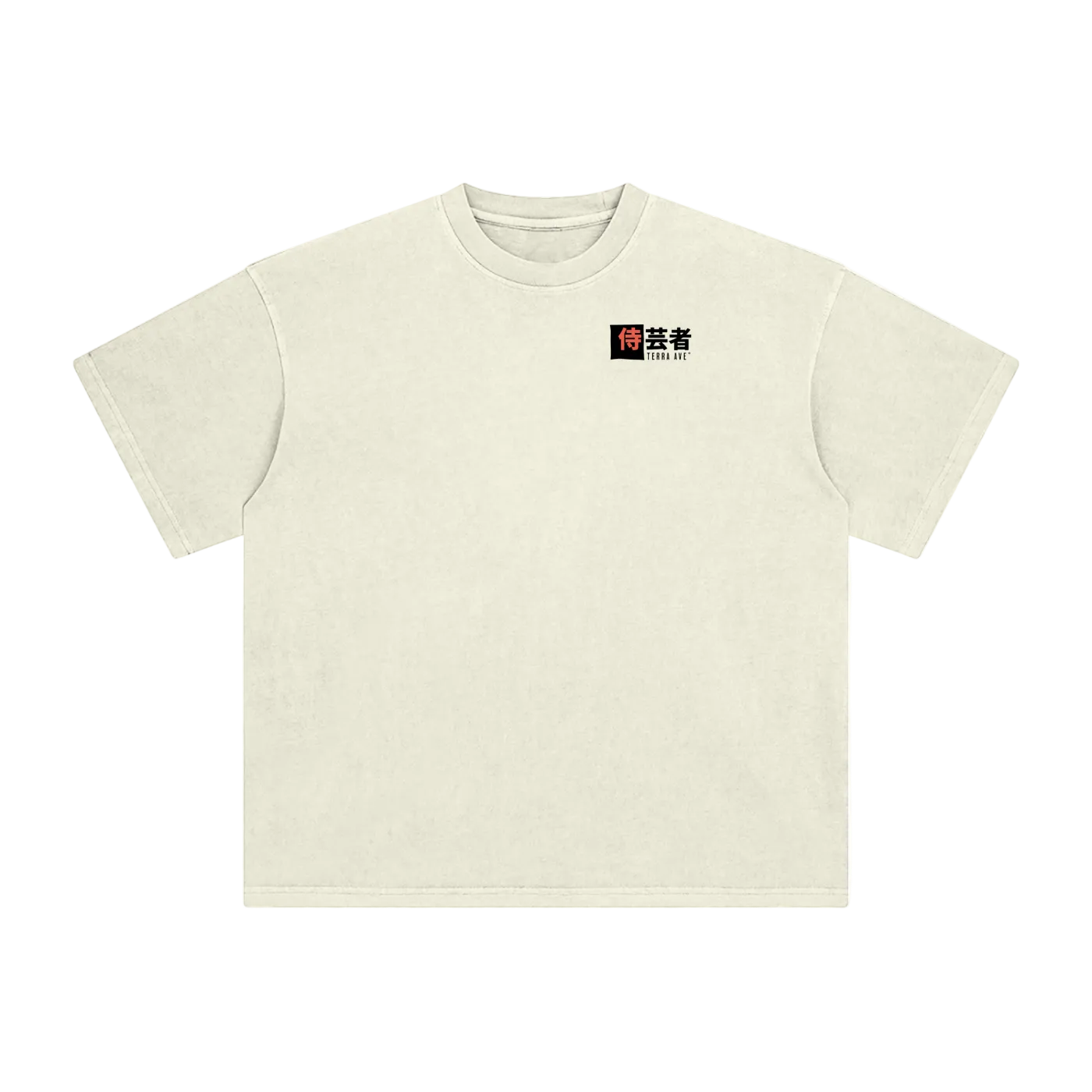 Beige t-shirt with a logo on a white background
