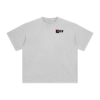 Gray t-shirt with a small logo on a white background