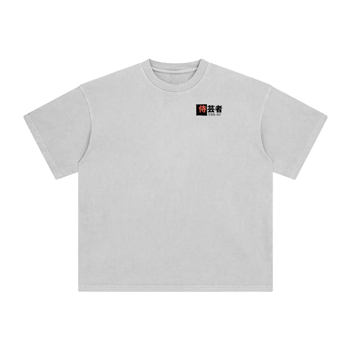 Gray t-shirt with a small logo on a white background