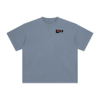 Plain light blue t-shirt with a small logo on a white background