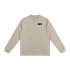 Beige long-sleeve shirt with a logo on the chest against a white background