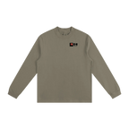 Khaki long-sleeve shirt with a logo on a white background