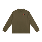 Brown long-sleeve shirt with a logo on the chest against a white background