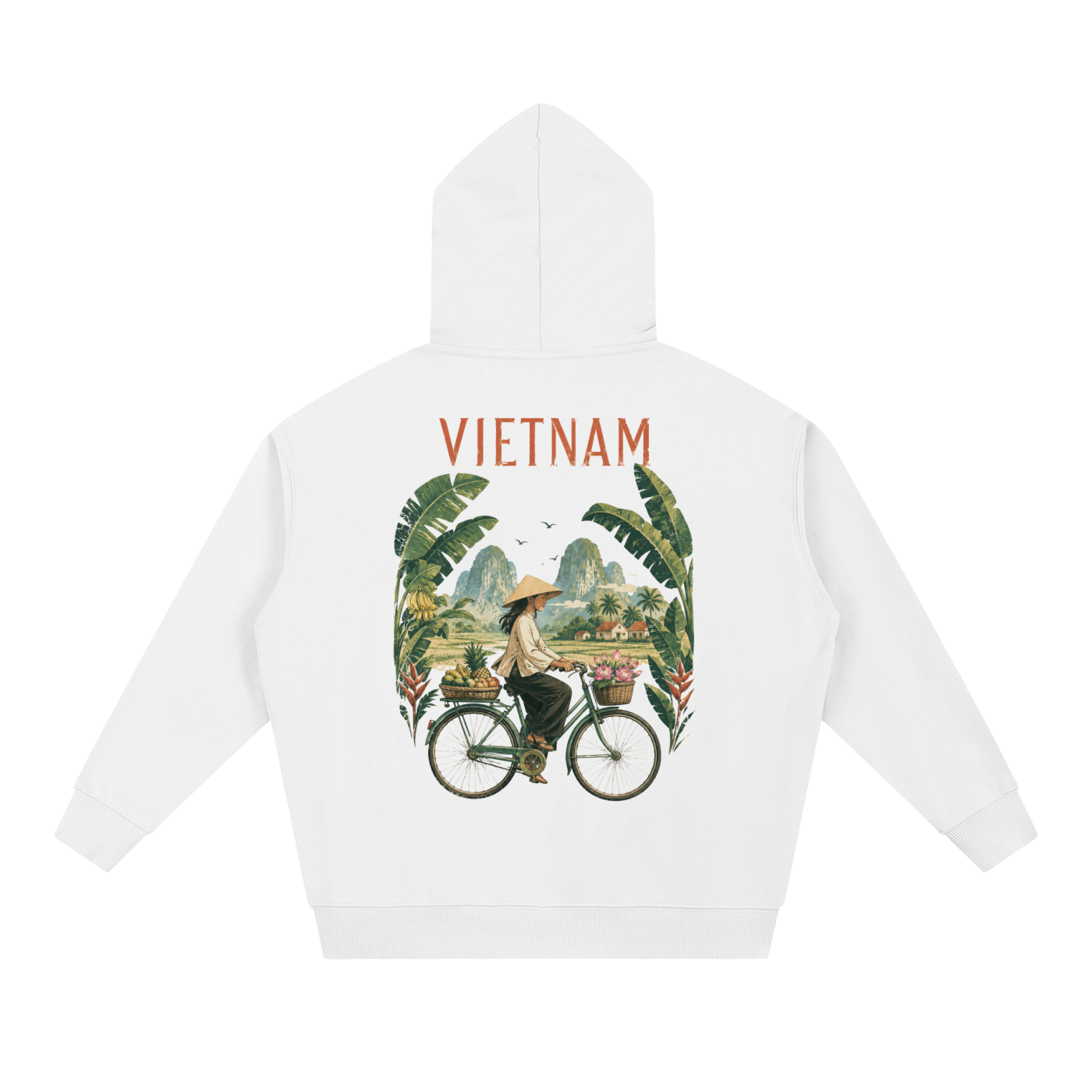 Vietnam countryside graphic hoodie with vintage travel artwork