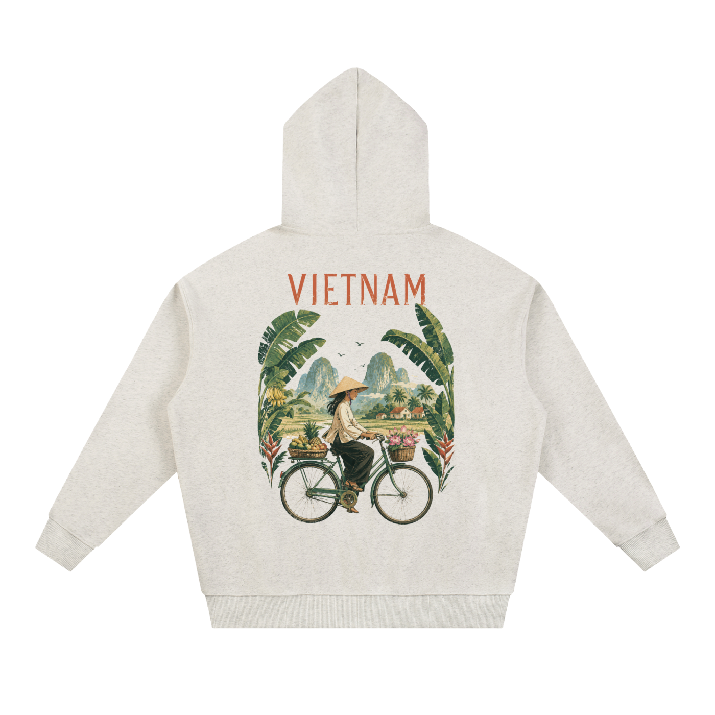 Terra Ave° Vietnam hoodie with conical hat chest design