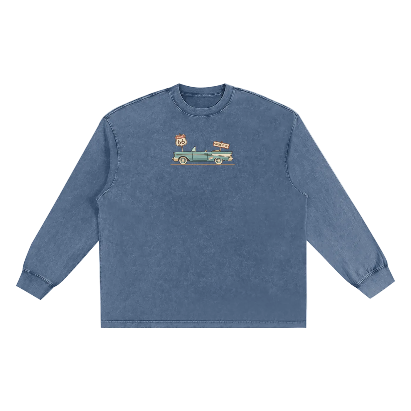 Route 66 washed long sleeve shirt vintage travel clothing front blue
