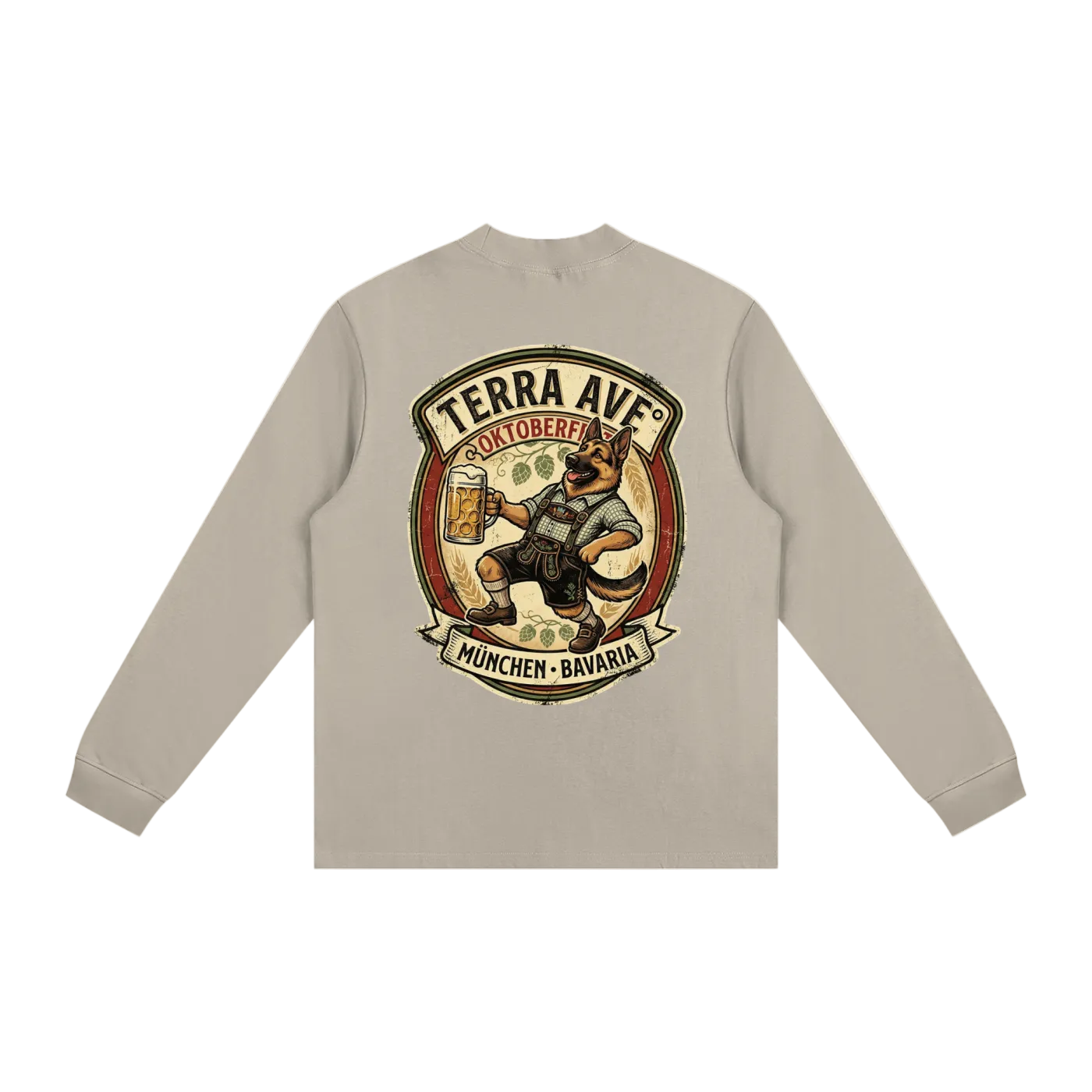 Oktoberfest long sleeve shirt beige minimalist outfit back