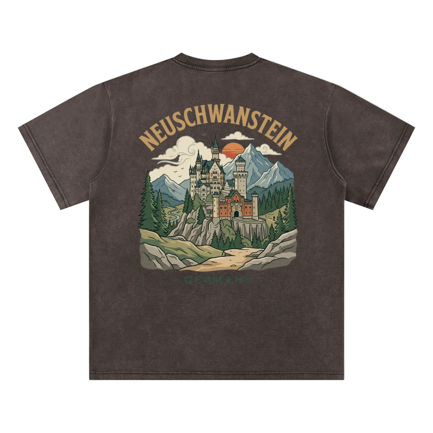germany graphic tee castle design travel streetwear brown