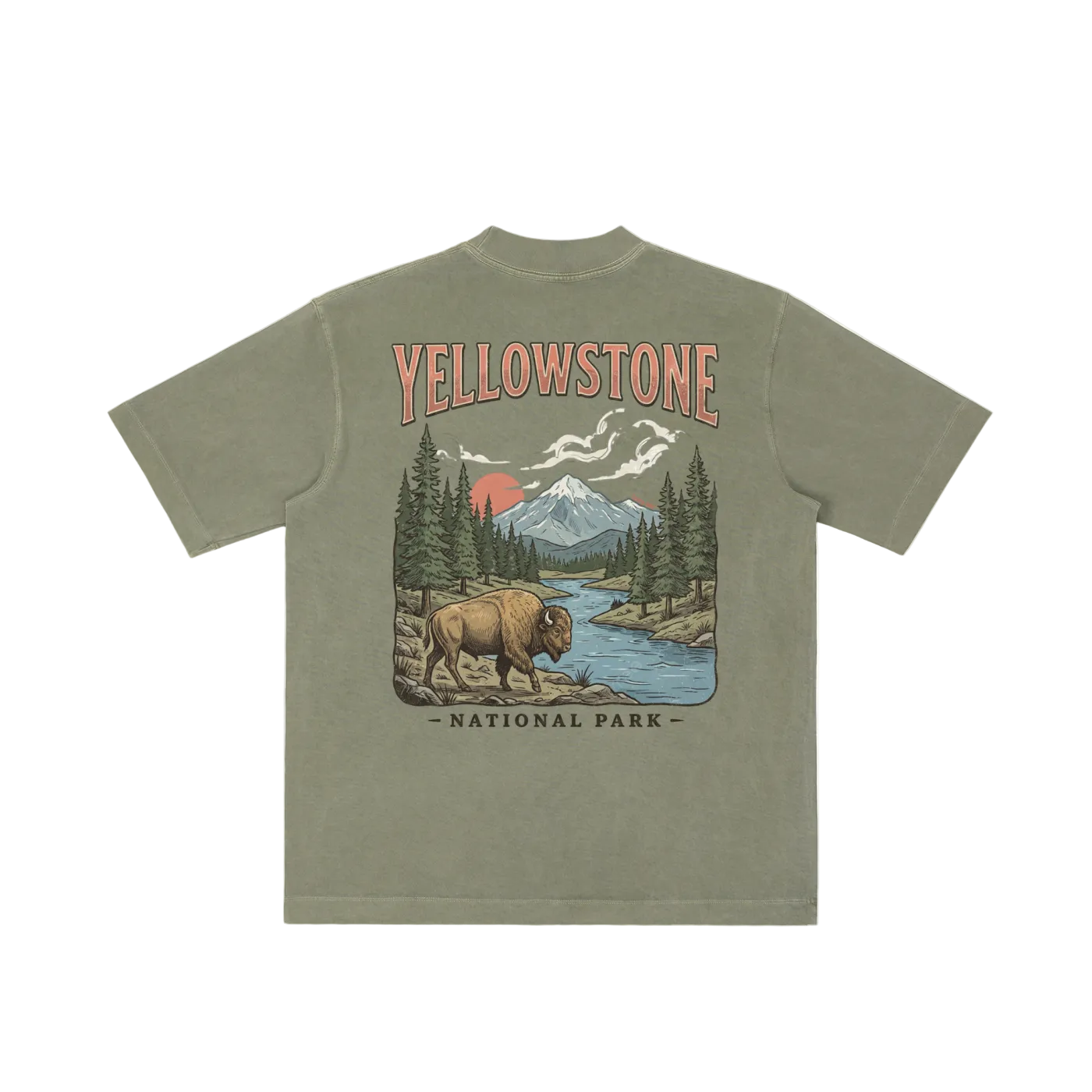Yellowstone vintage t-shirt faded green minimalist tee back