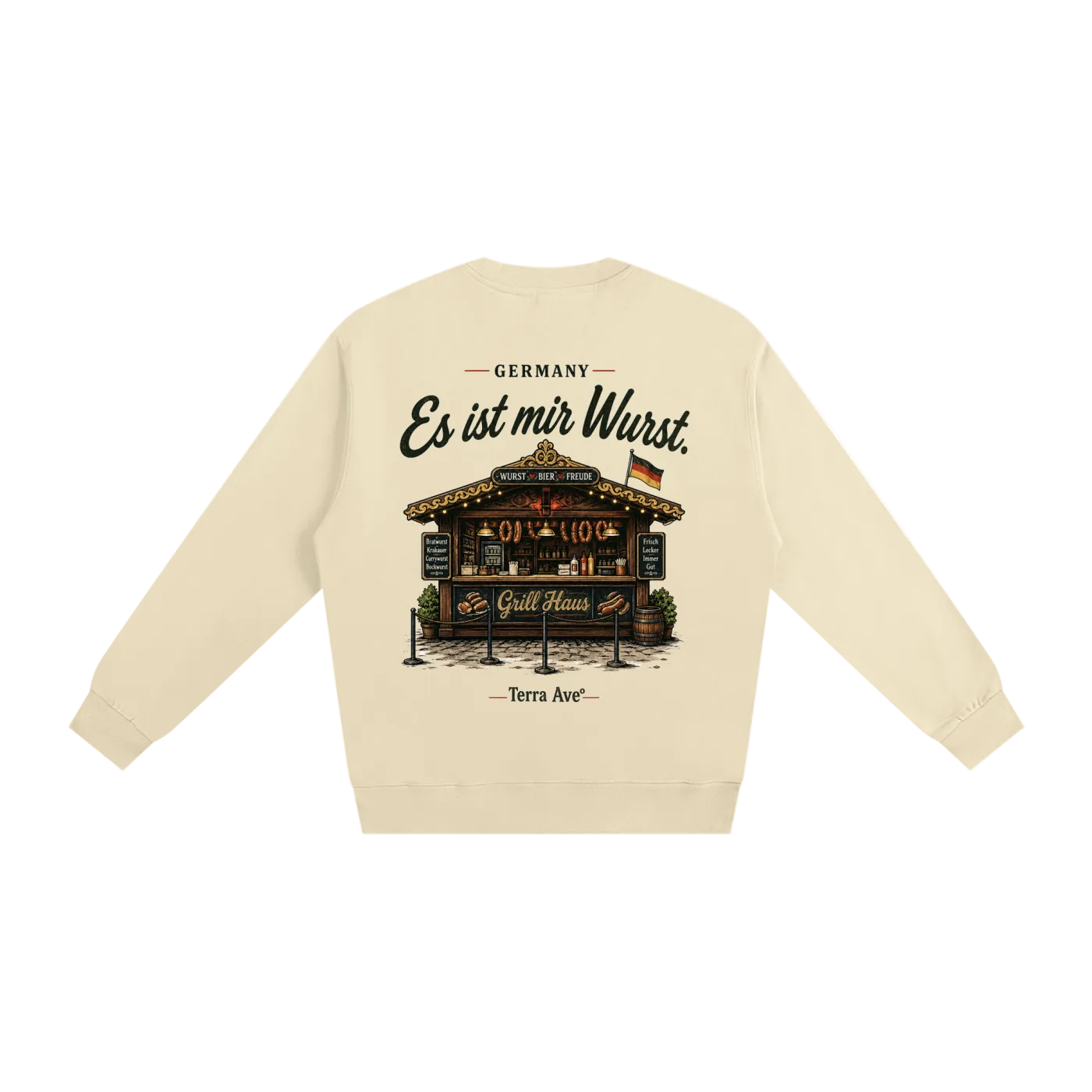 german street food crewneck bratwurst stand design