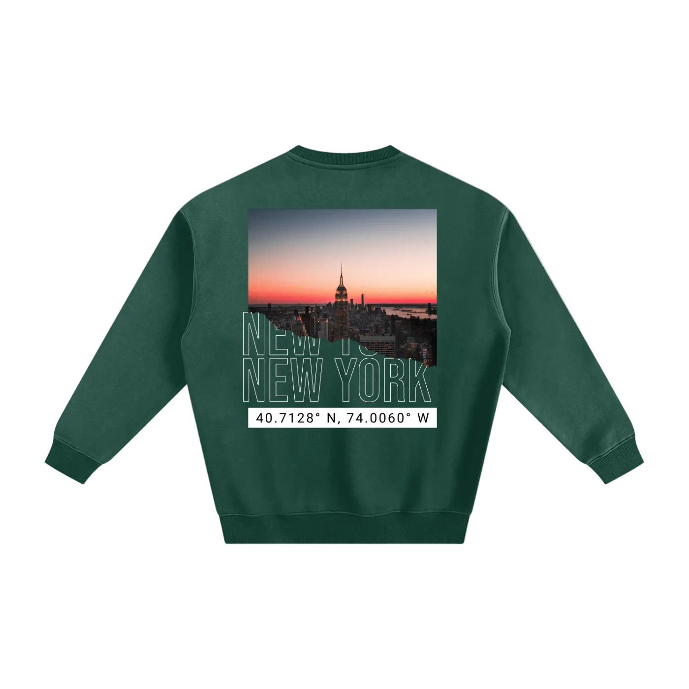 nyc coordinates crewneck new york streetwear sweatshirt back green