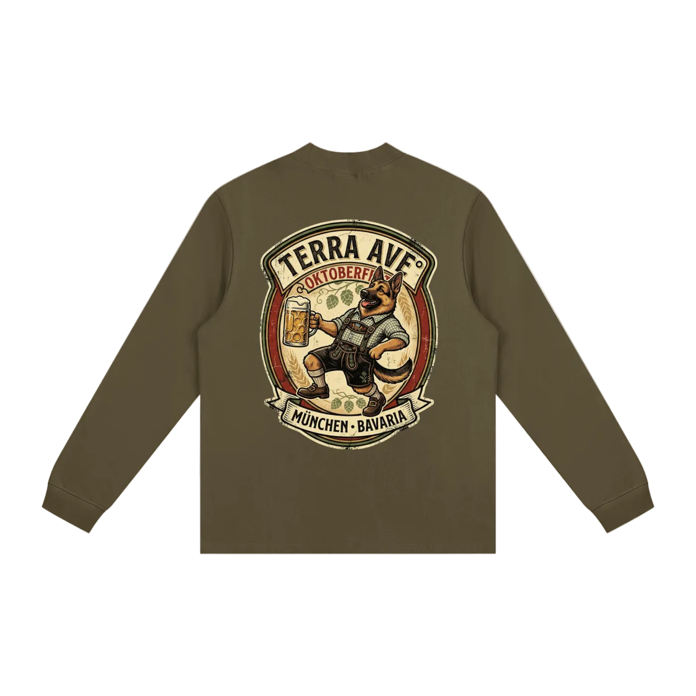 Oktoberfest long sleeve shirt green minimalist outfit back