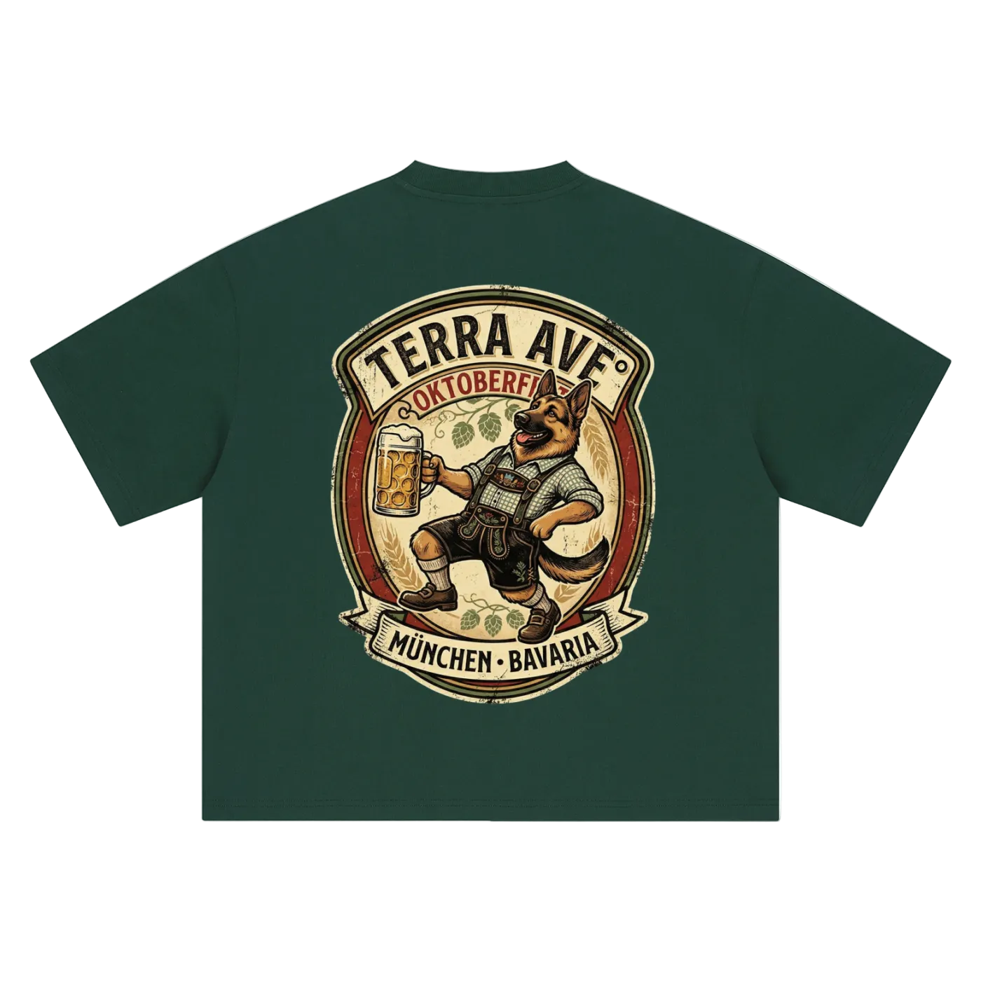 Oktoberfest oversized t-shirt green minimalist streetwear tee back