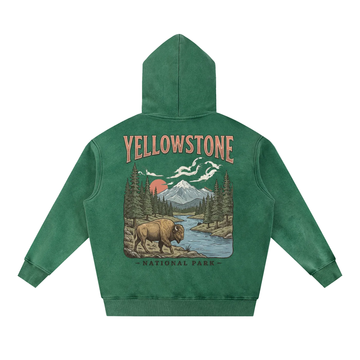 Yellowstone washed hoodie back design outdoor clothing