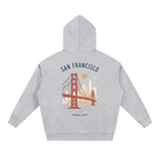 gray san francisco hoodie back print golden gate bridge hand drawn design