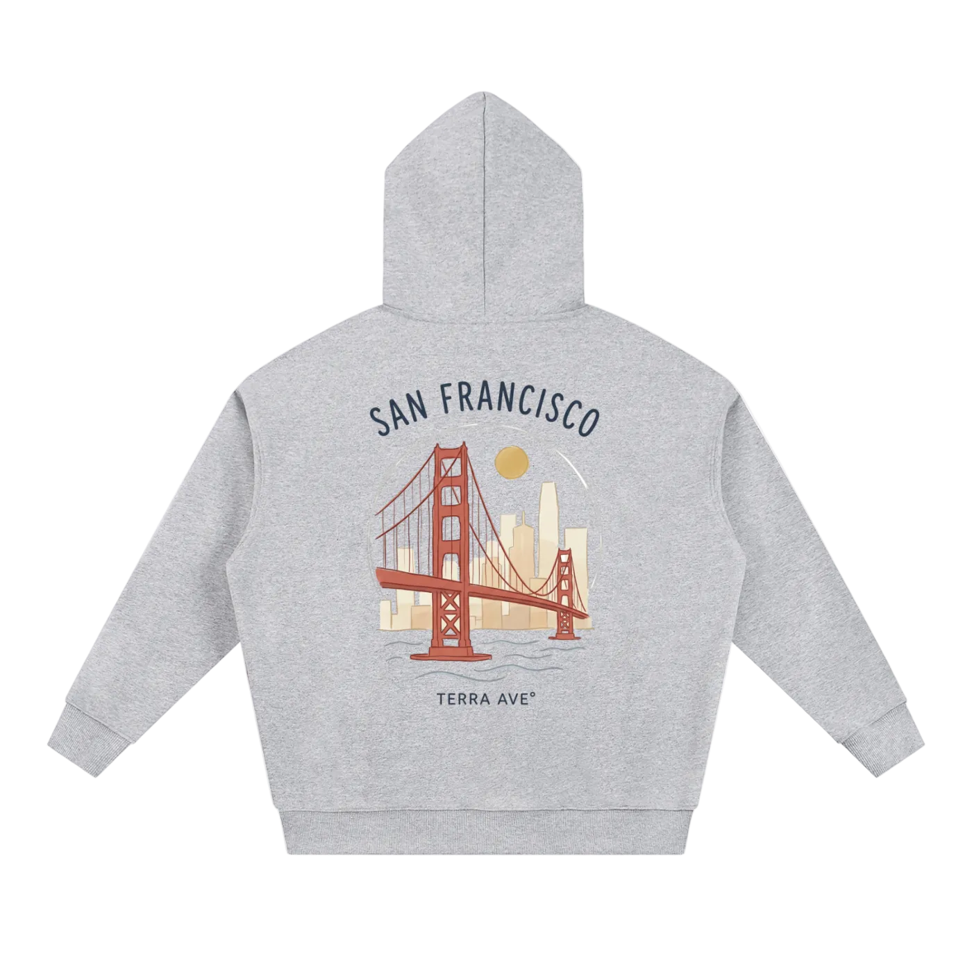 gray san francisco hoodie back print golden gate bridge hand drawn design