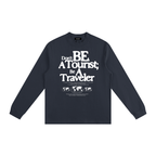 dont be a tourist long sleeve blue minimalist outfit