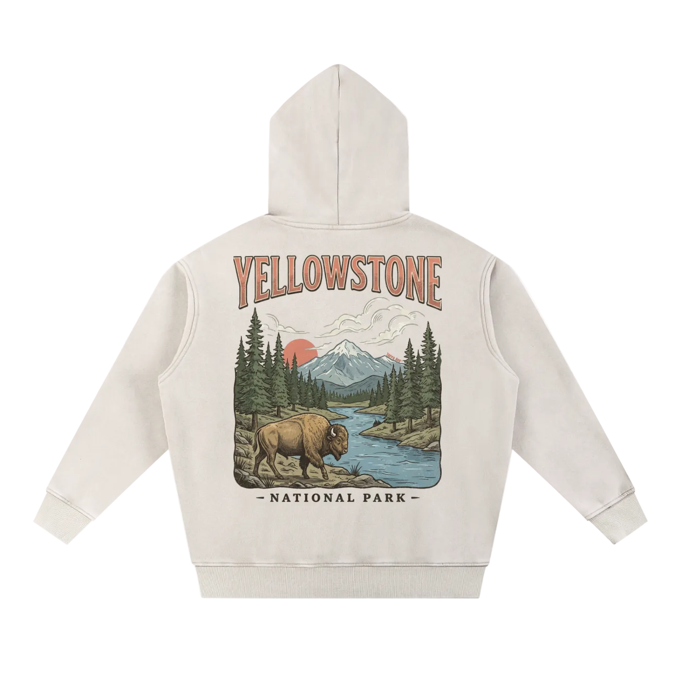 Yellowstone washed hoodie beige minimalist travel hoodie back