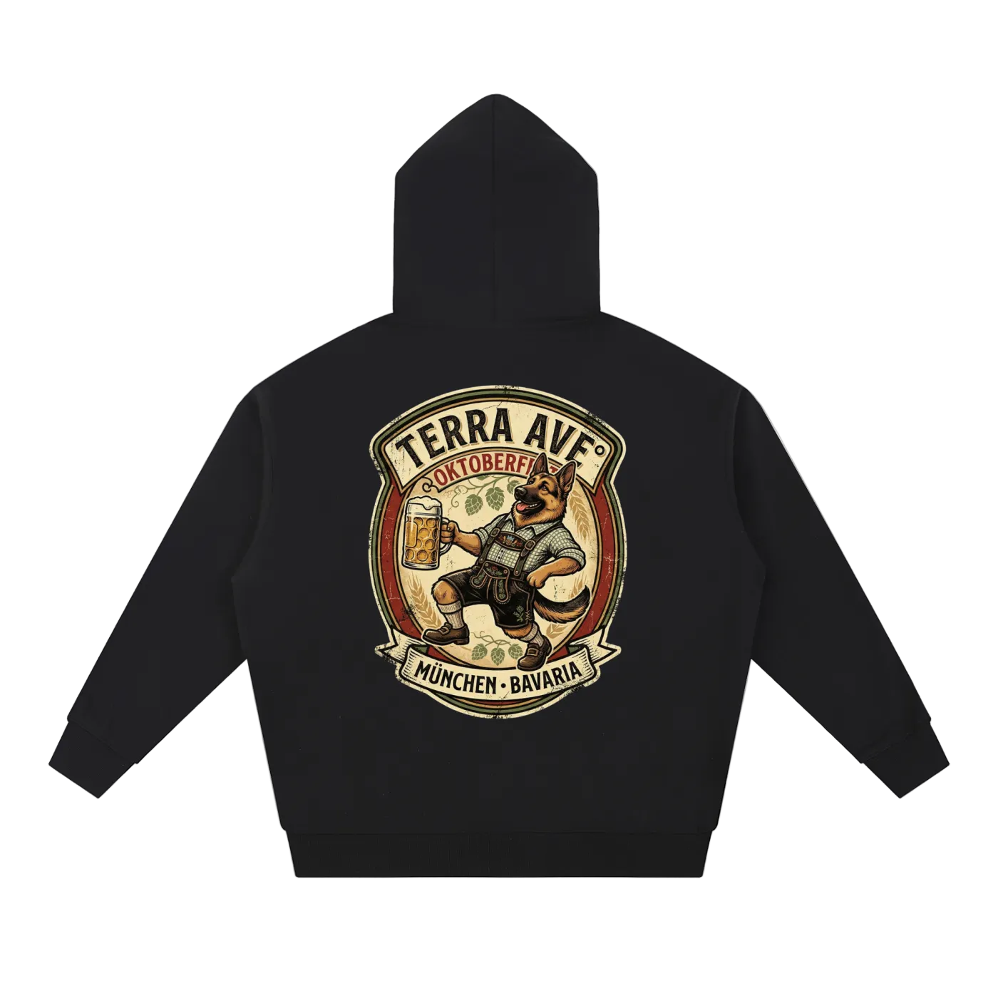 Oktoberfest hoodie black minimalist German streetwear back