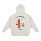 cream san francisco hoodie back print golden gate bridge hand drawn design